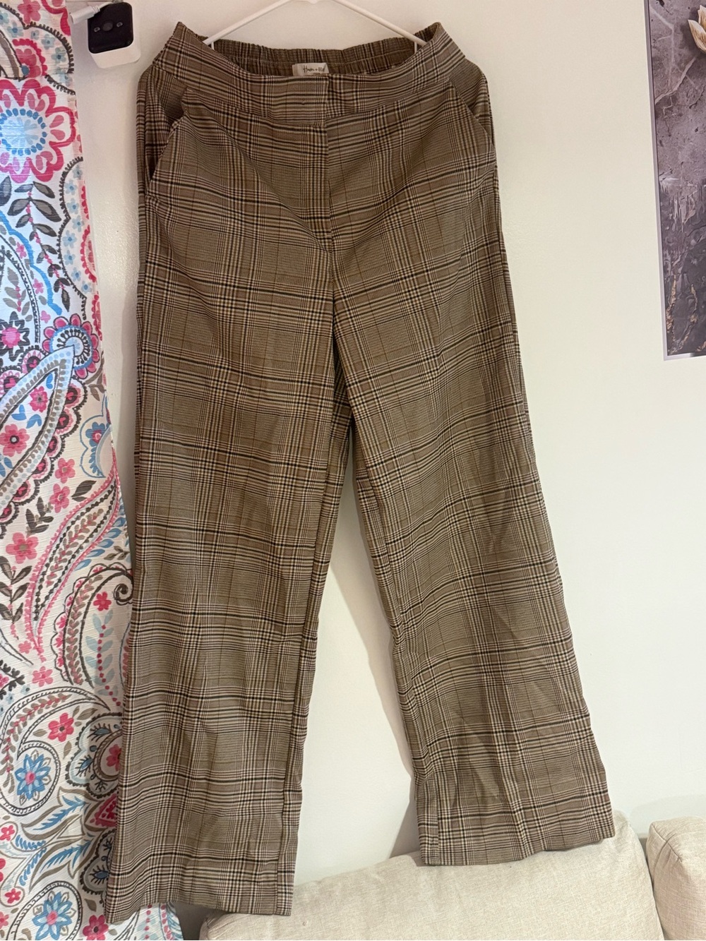 Classic Plaid Wide-Leg Trousers — Brown